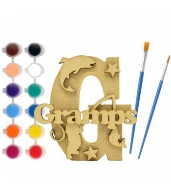 Personalised Children's Fathers Day Paint Your Own Kits 18mm Freestanding Letter With Separate 3mm 3D Themed Shapes - Fishing